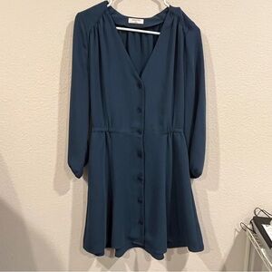 Aritzia Babaton teal blue size medium v neck button front dress long sleeves